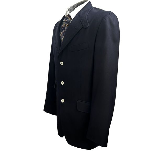 Etro Milano Italy Sz 52 IT 42 US Navy Blue 100 % Wool Jacket Blazer FLAW - Picture 3 of 16